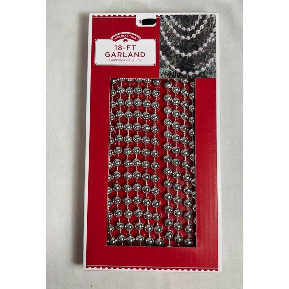 18 Ft Garland Silver Plastic Beaded Decoration String Christmas Tree Decoration